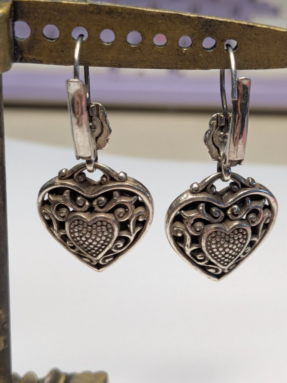Brighton Reno Heart Leverback Earrings – Silver Tone with Crystal Accents
